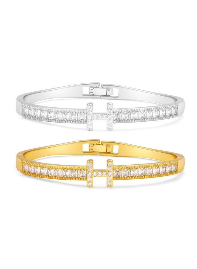 FAFUGA 18 K Gold Plated Zircon Bangle Bracelet Stack Love Jewelry Set for Women Gift with Box (style1) - Image 1
